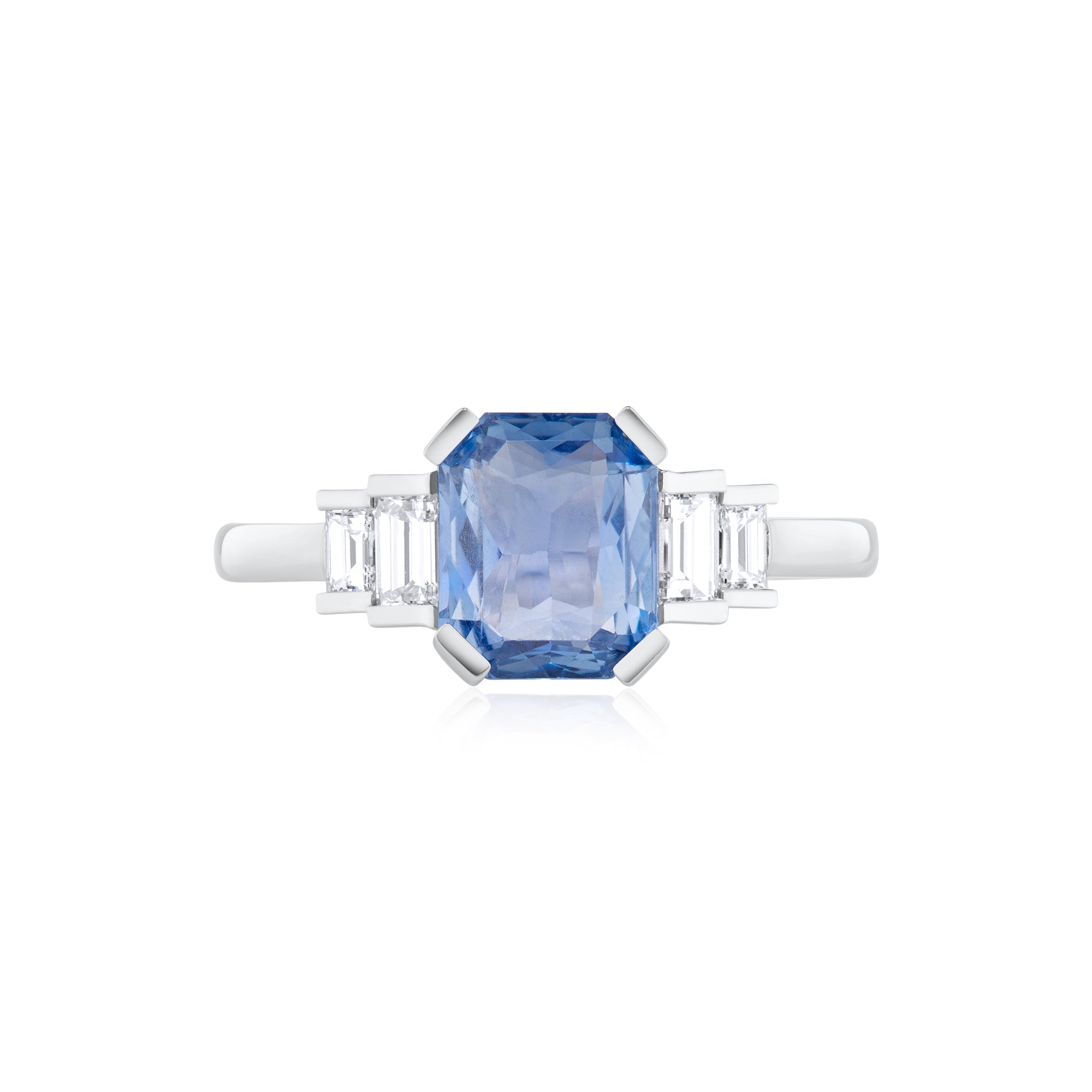 Blue Octagon Sapphire & Diamond Ring